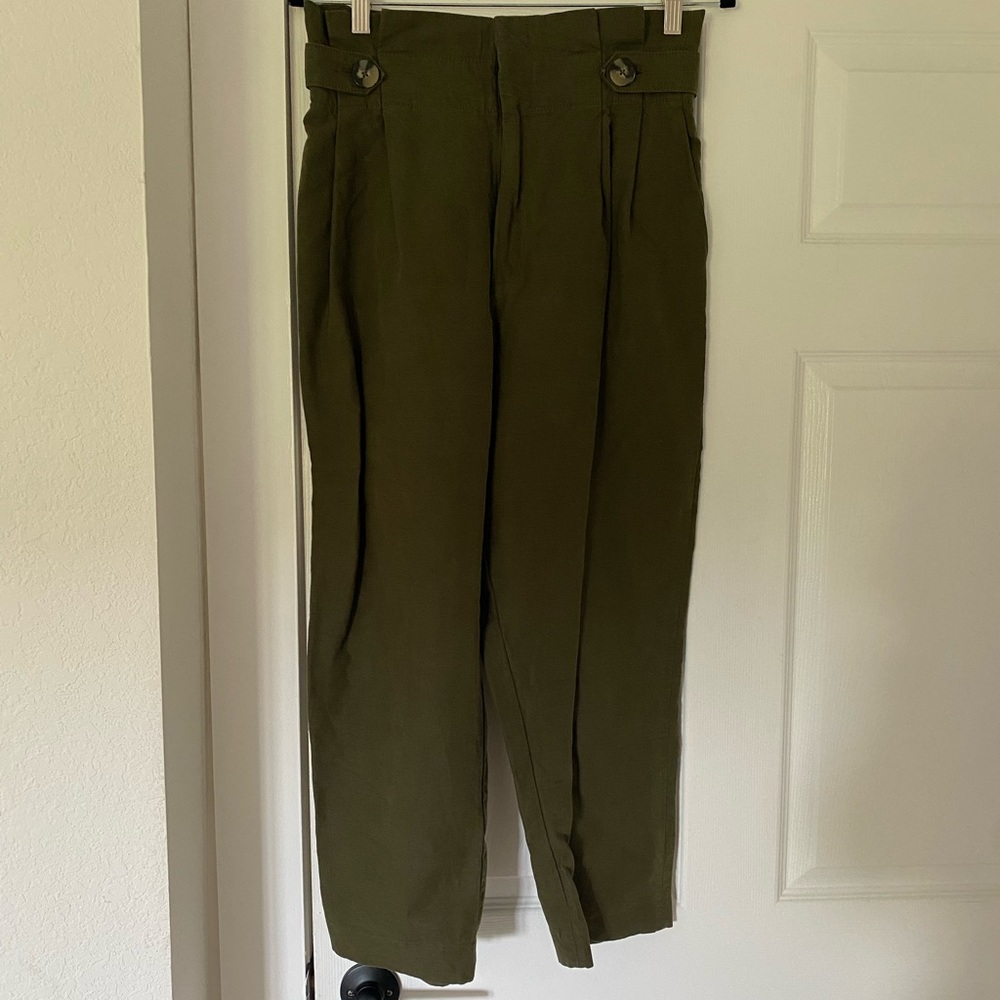 Zara high-waist dark green straight pant, size L